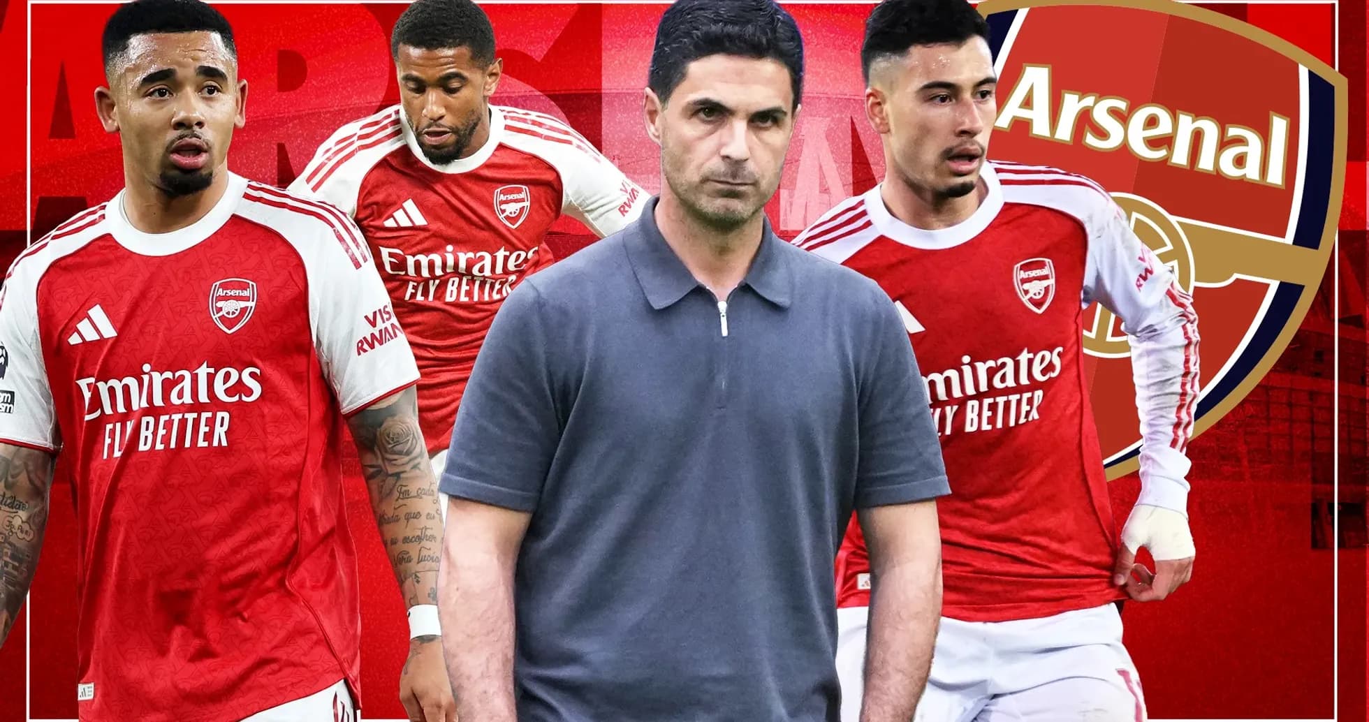 Quatre joueurs d'Arsenal avec l'entraîneur Mikel Arteta Quatre joueurs d'Arsenal avec l'entraîneur Mikel Arteta