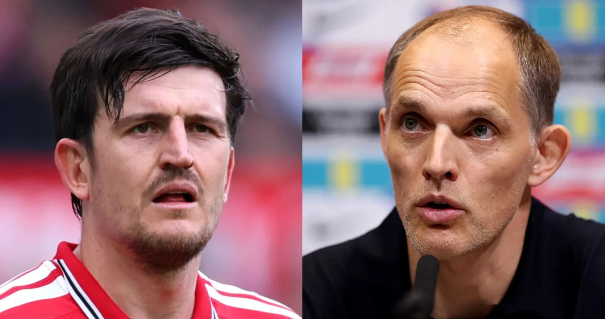 Harry Maguire and Thomas Tuchel in separate settings Harry Maguire and Thomas Tuchel in separate settings