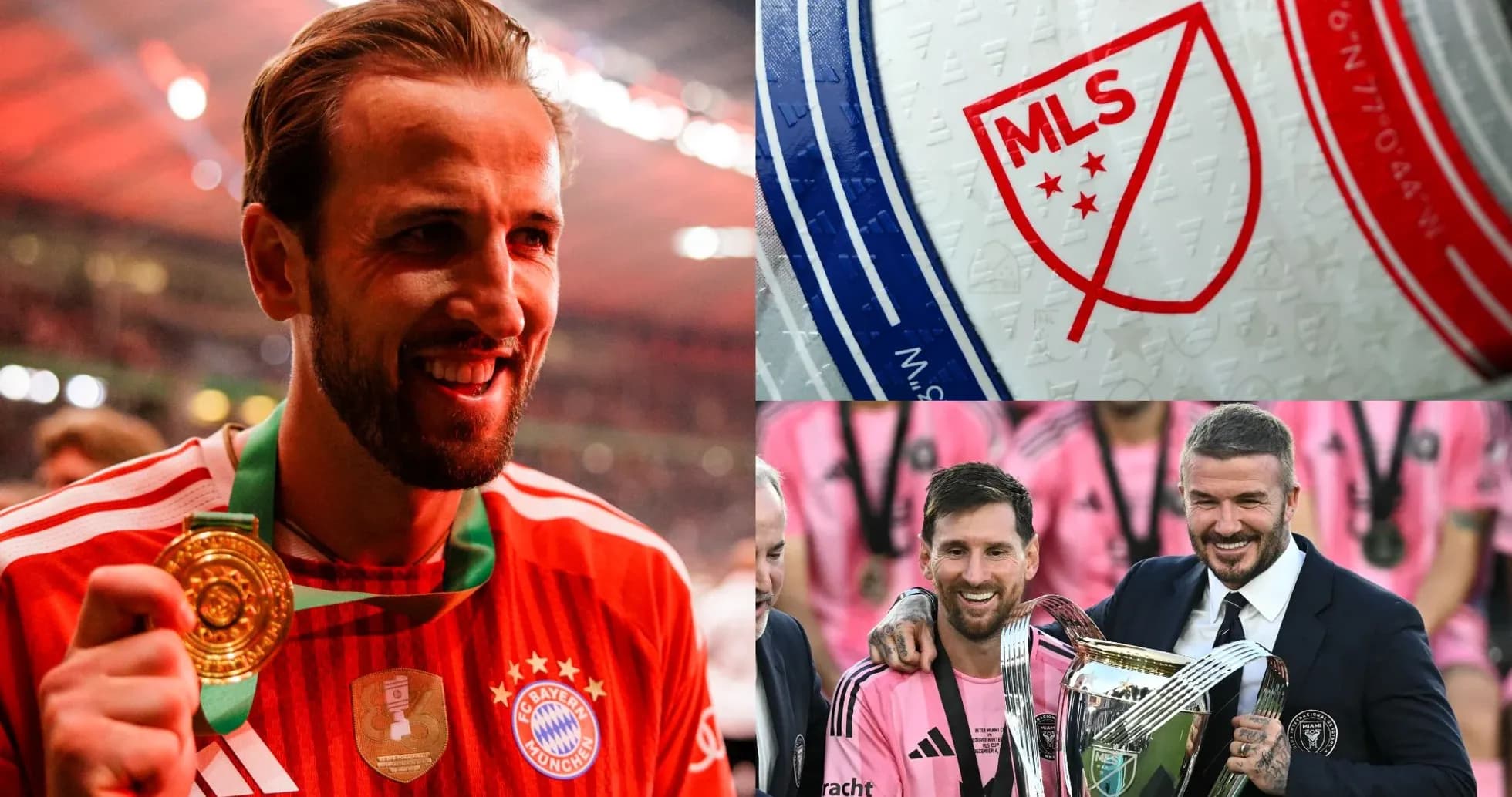 Harry Kane celebrating with medal and MLS logo Harry Kane celebrating with medal and MLS logo