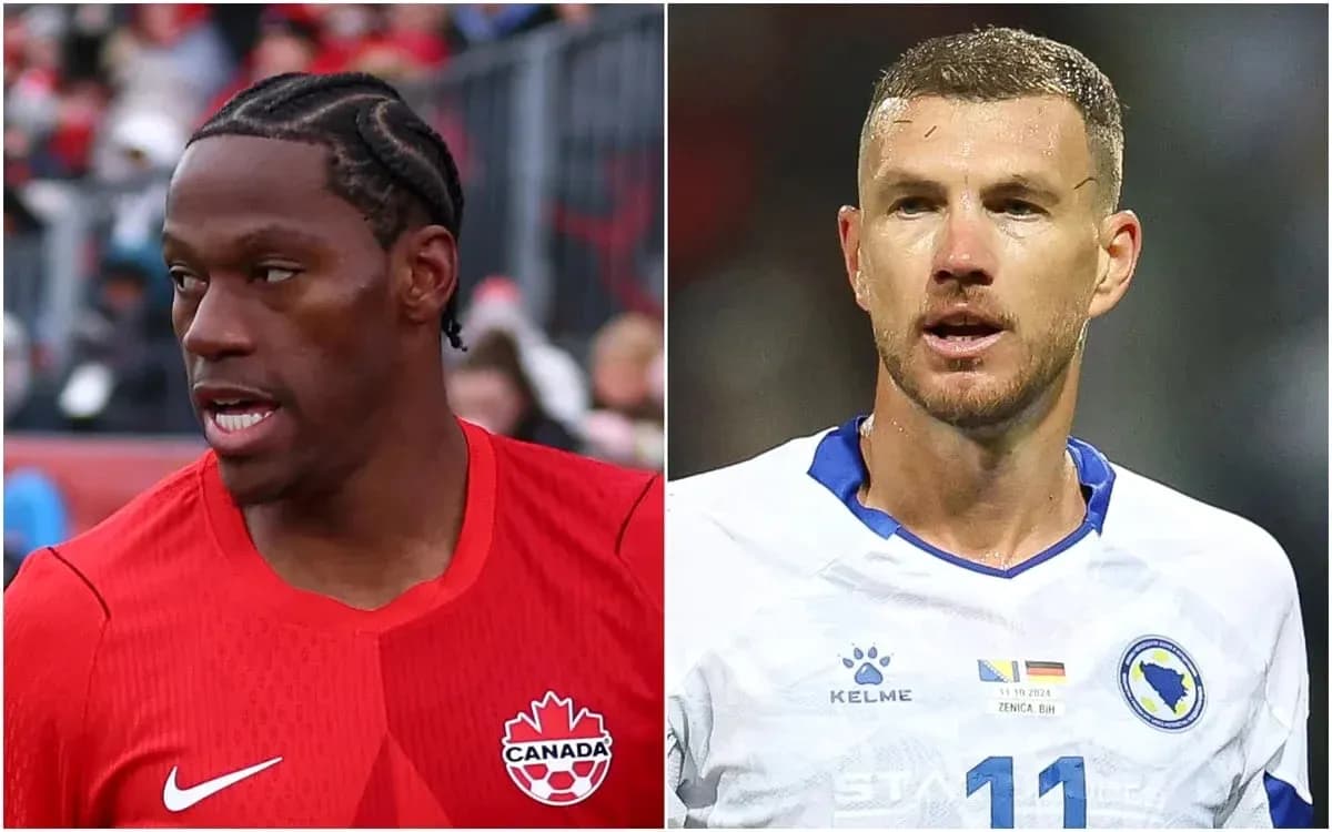 Joueurs de Canada et Bosnie-Herzégovine en action Joueurs de Canada et Bosnie-Herzégovine en action