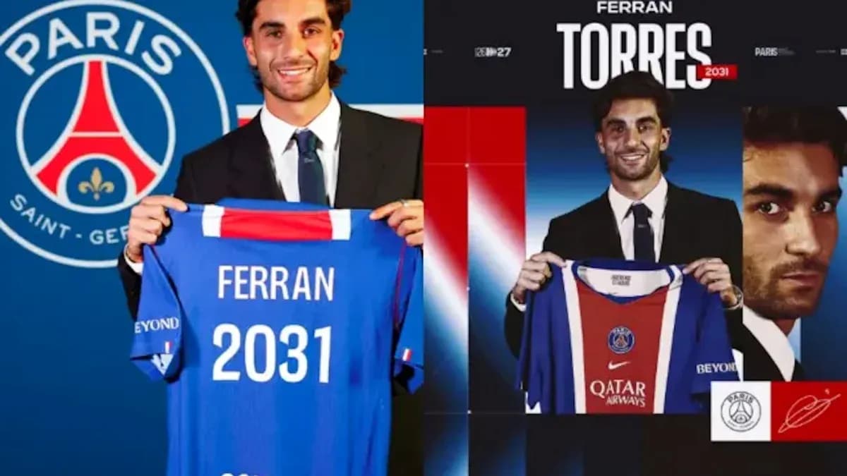 Ferran Torres présentant son maillot au PSG Ferran Torres présentant son maillot au PSG