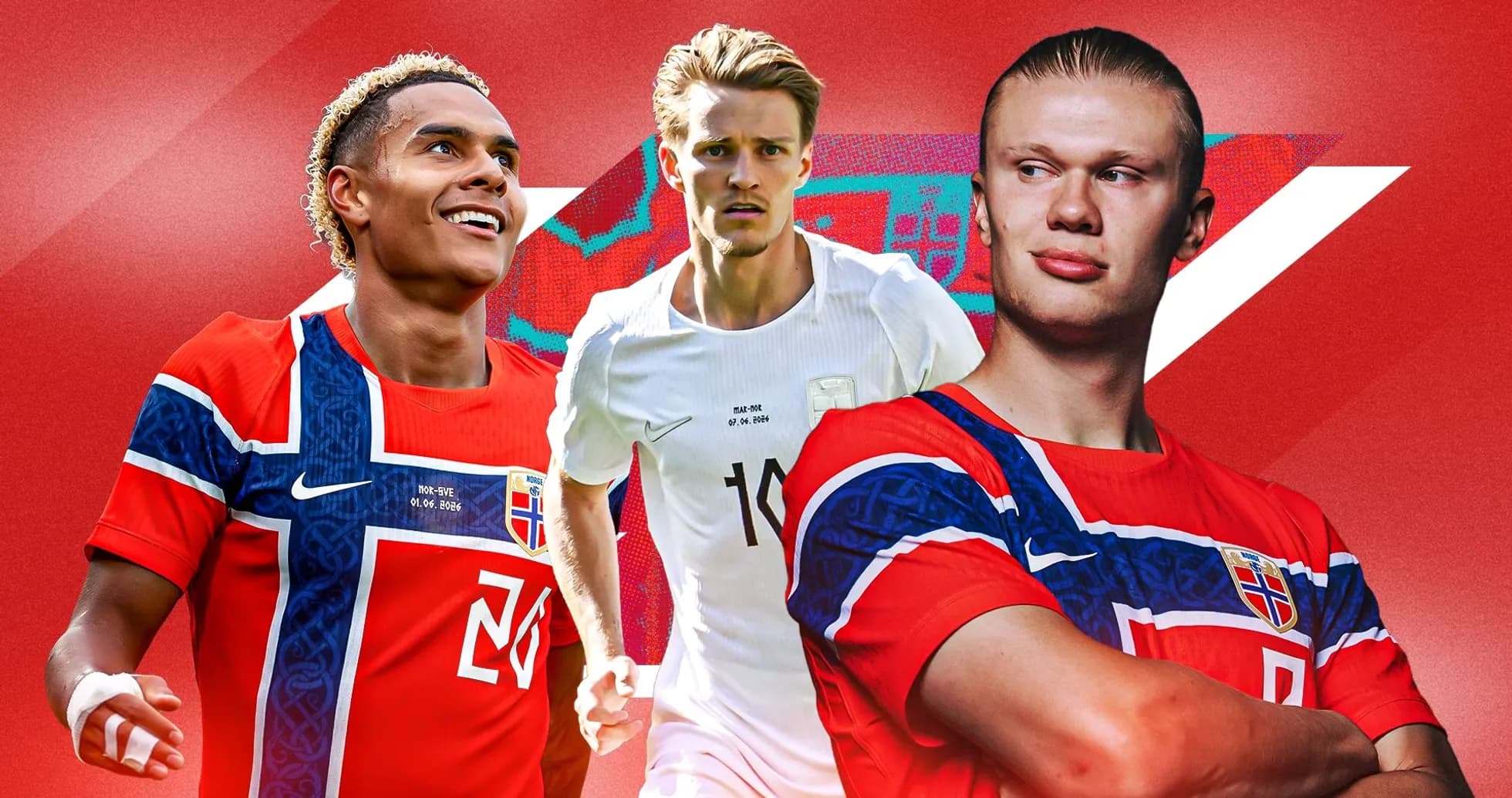 Trois joueurs norvégiens en maillots de football Trois joueurs norvégiens en maillots de football