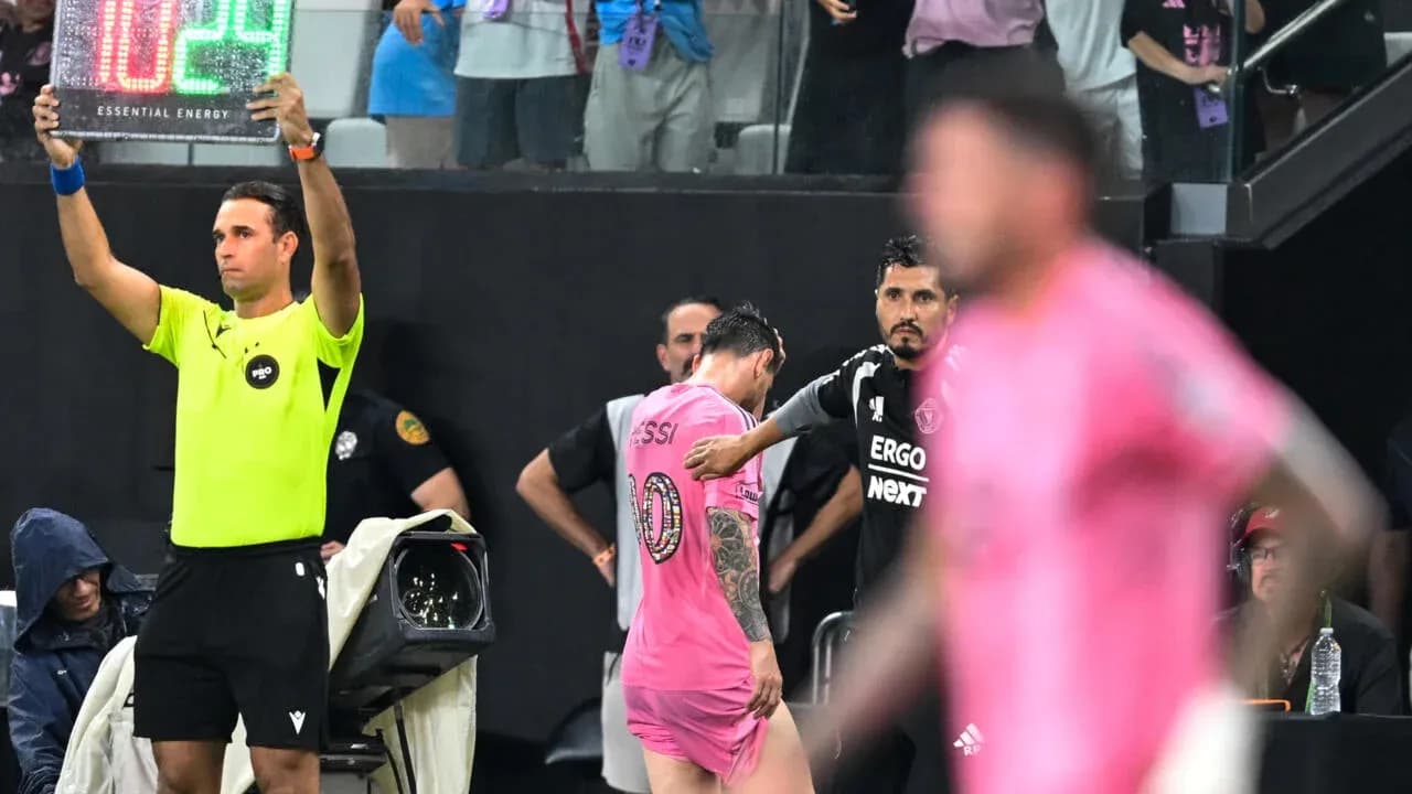 Lionel Messi substituting during a match Lionel Messi substituting during a match