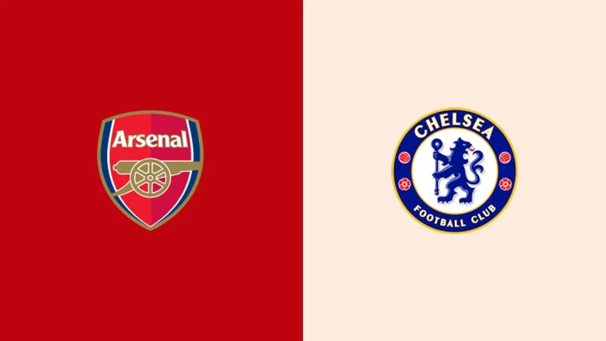 Logos d'Arsenal et Chelsea sur fond coloré Logos d'Arsenal et Chelsea sur fond coloré
