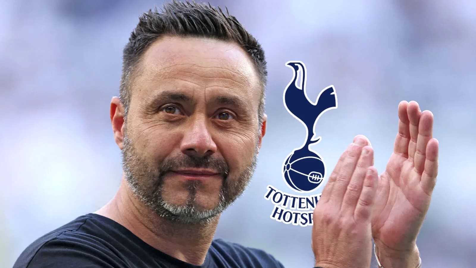 Entraîneur applaudissant avec logo de Tottenham en arrière-plan Entraîneur applaudissant avec logo de Tottenham en arrière-plan