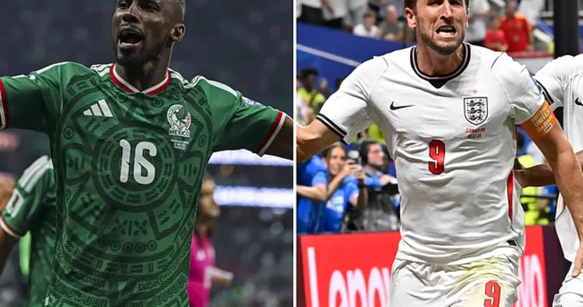 Joueurs du Mexique et de l'Angleterre célébrant Joueurs du Mexique et de l'Angleterre célébrant