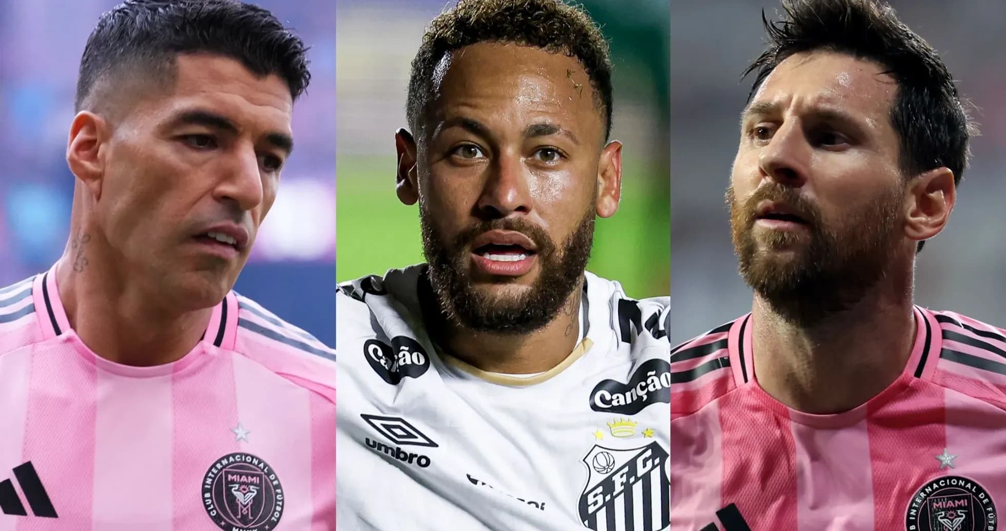 Luis Suárez, Neymar, et Lionel Messi en maillots de football Luis Suárez, Neymar, et Lionel Messi en maillots de football