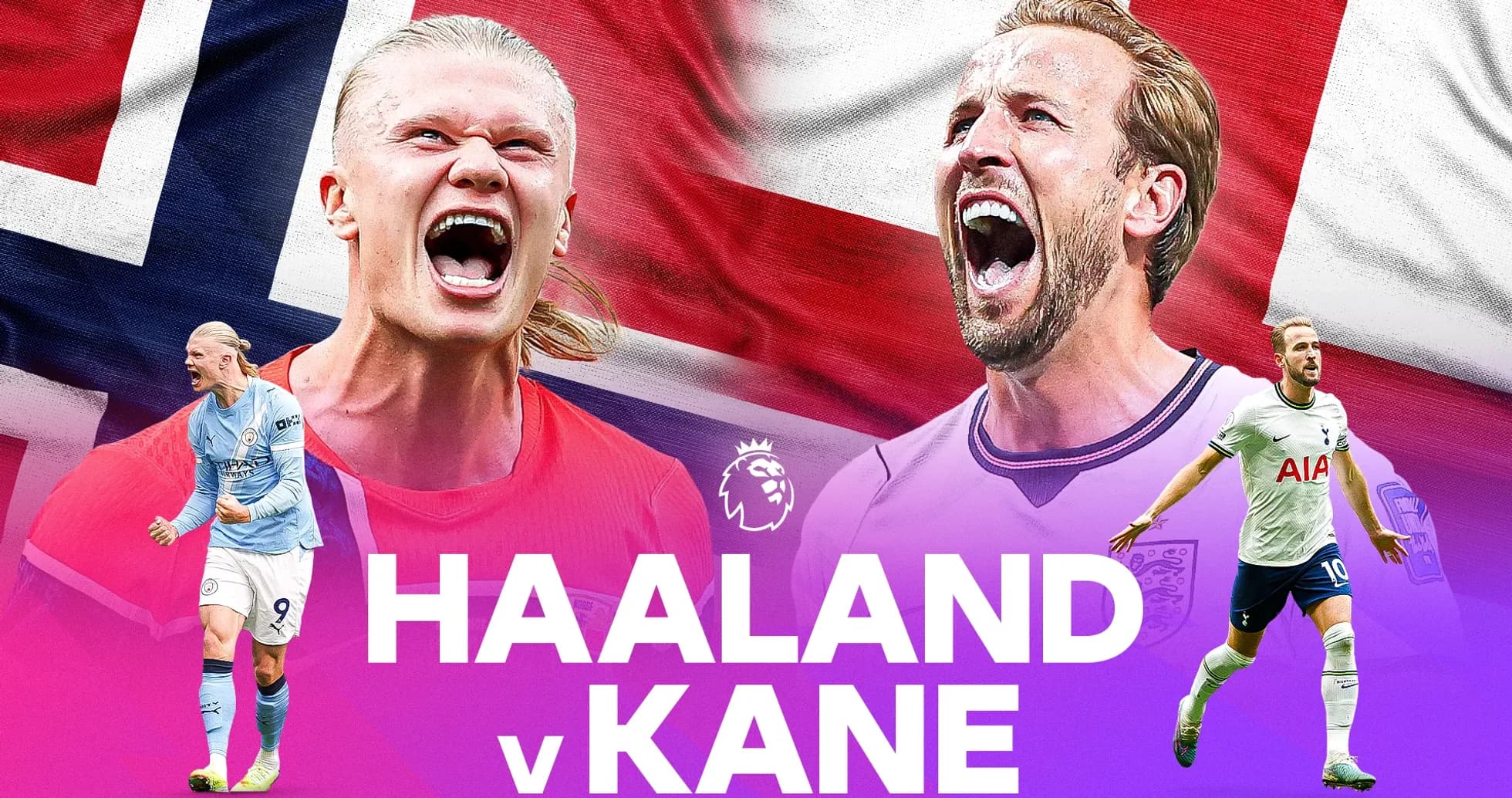 Haaland et Kane sur fond de drapeaux nationaux Haaland et Kane sur fond de drapeaux nationaux