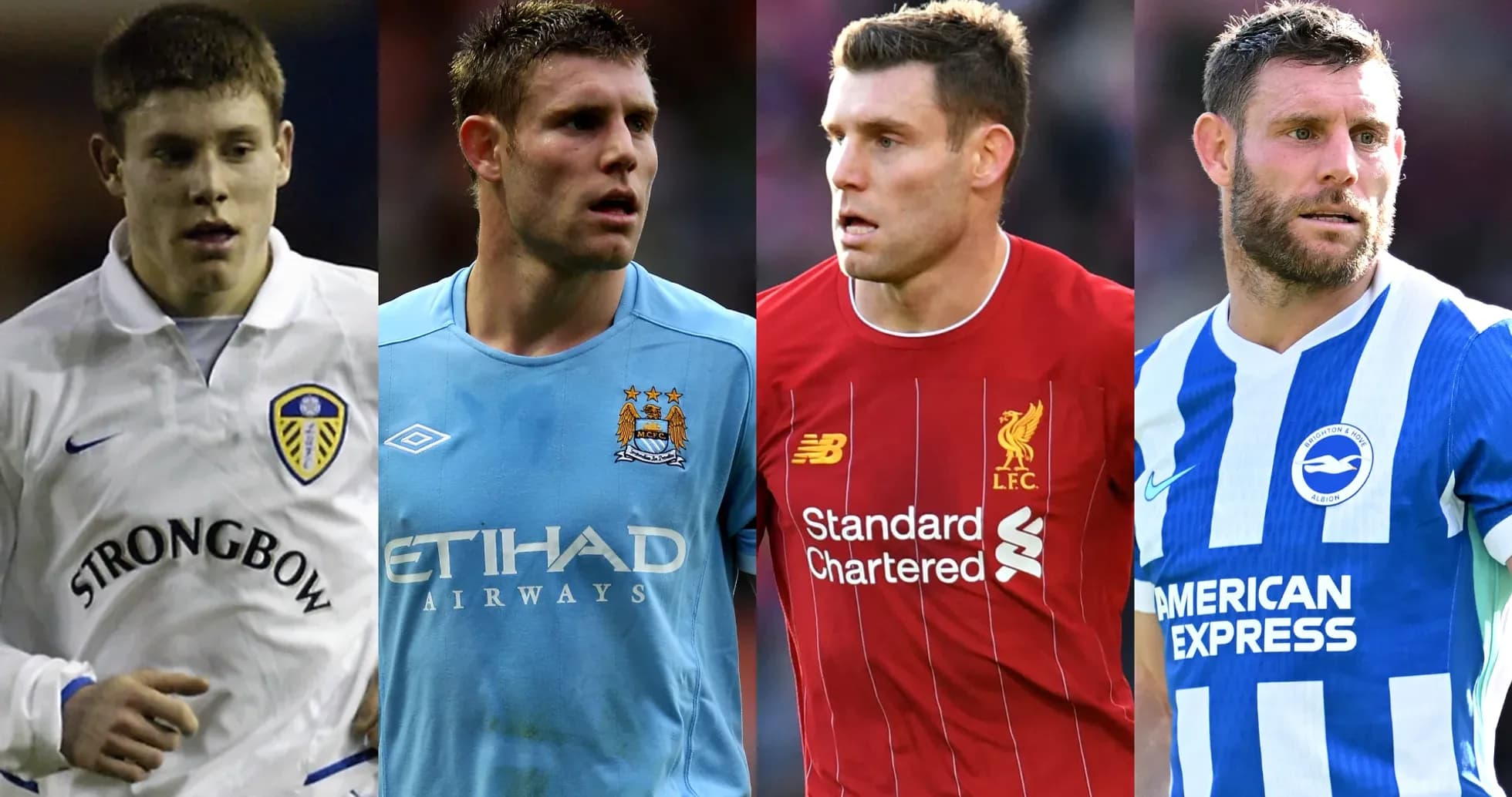 Quatre joueurs de football en maillots d'équipes différentes Quatre joueurs de football en maillots d'équipes différentes