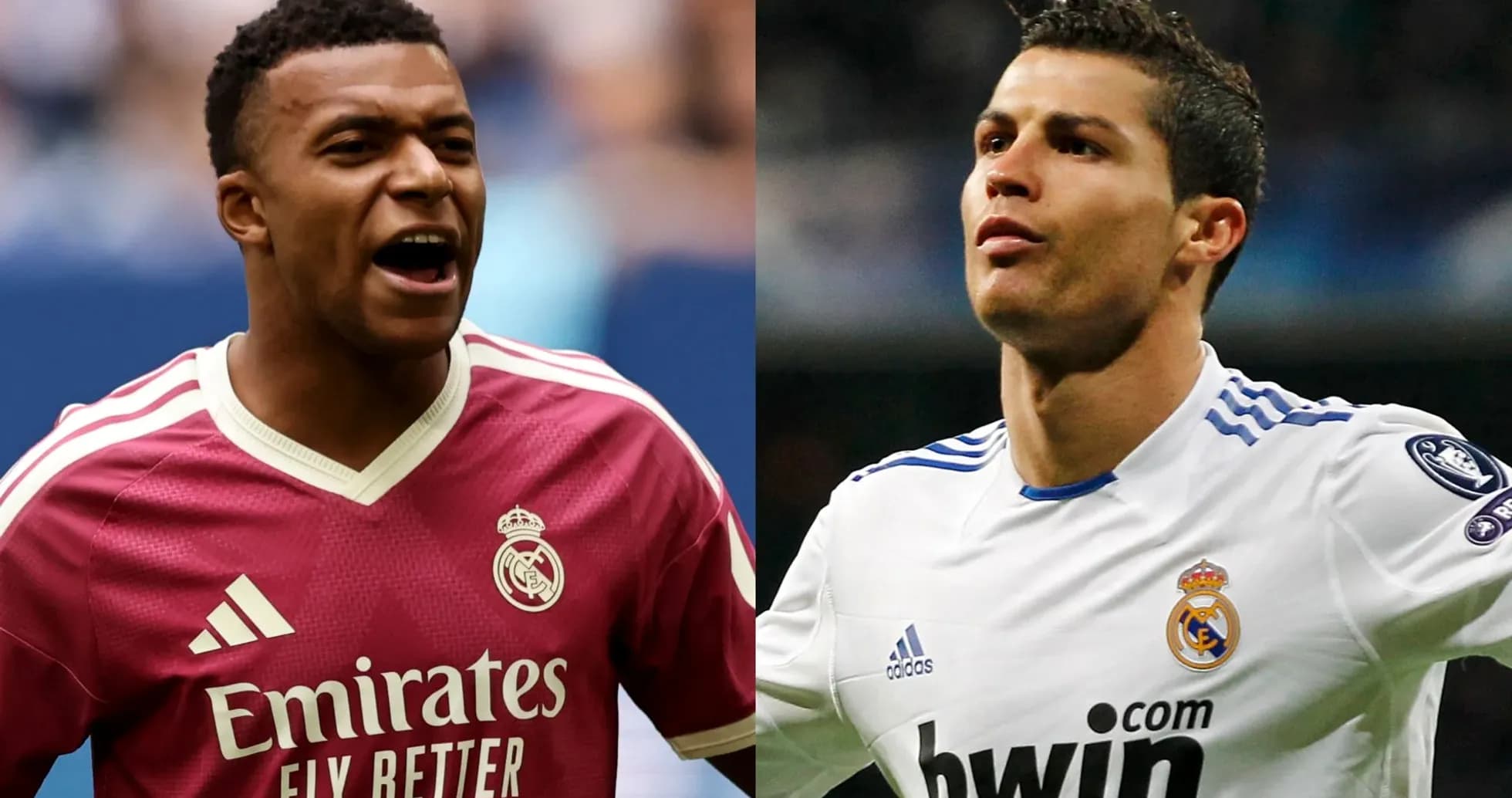 Kylian Mbappé et Cristiano Ronaldo en maillots du Real Madrid Kylian Mbappé et Cristiano Ronaldo en maillots du Real Madrid