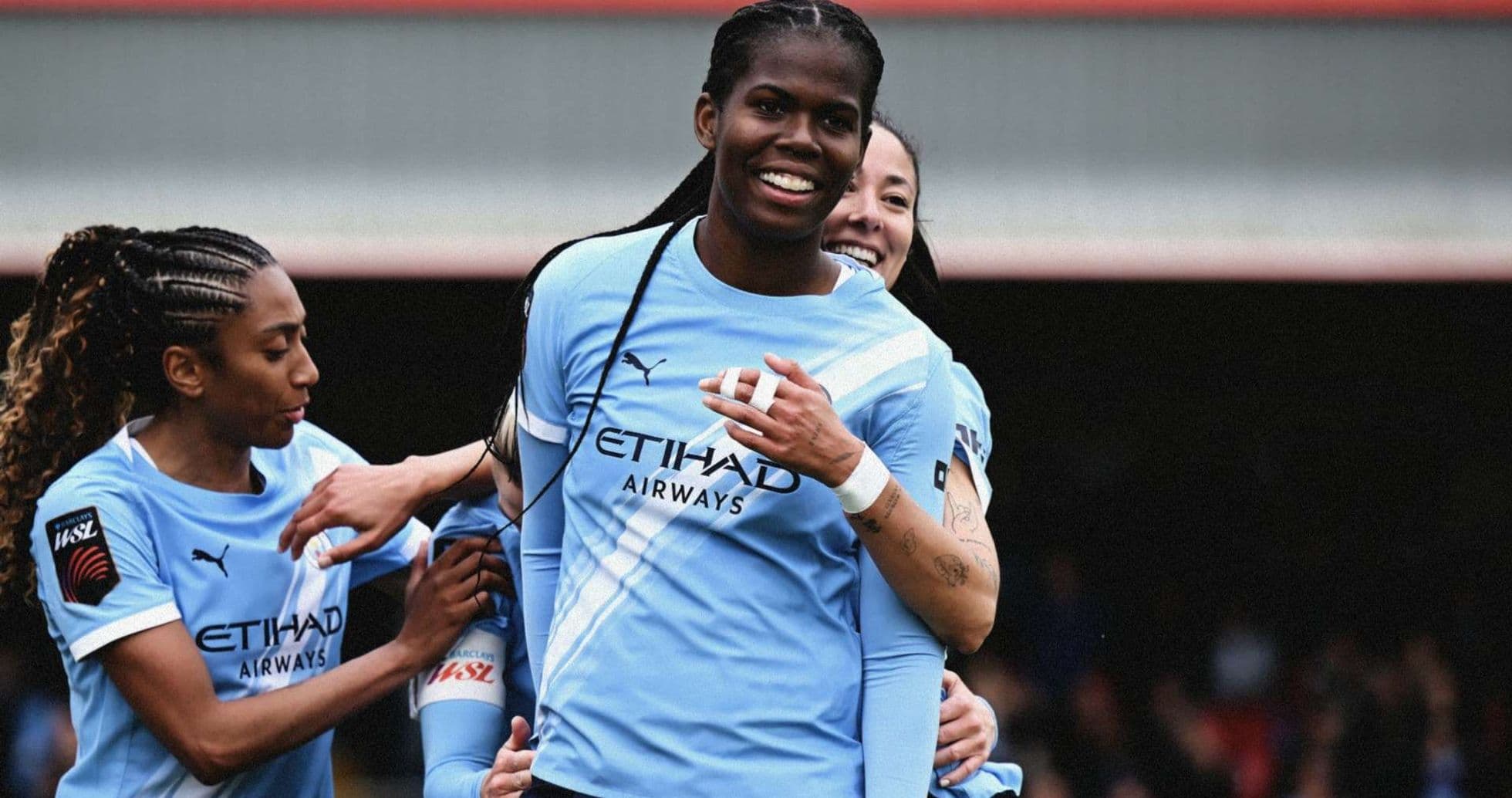 Joueuses de Manchester City célébrant un but Joueuses de Manchester City célébrant un but