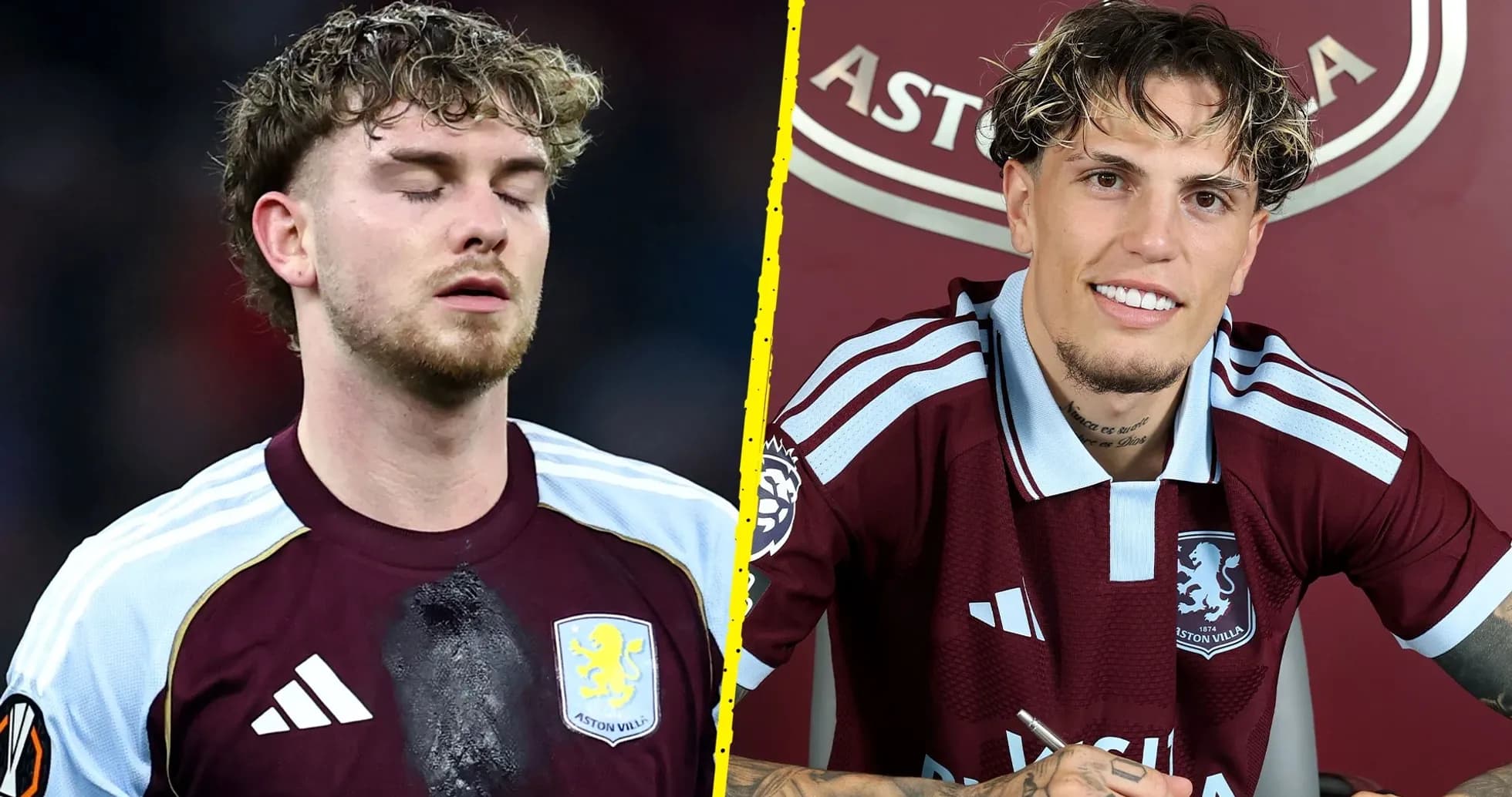 Joueur d'Aston Villa en action et lors d'une signature Joueur d'Aston Villa en action et lors d'une signature