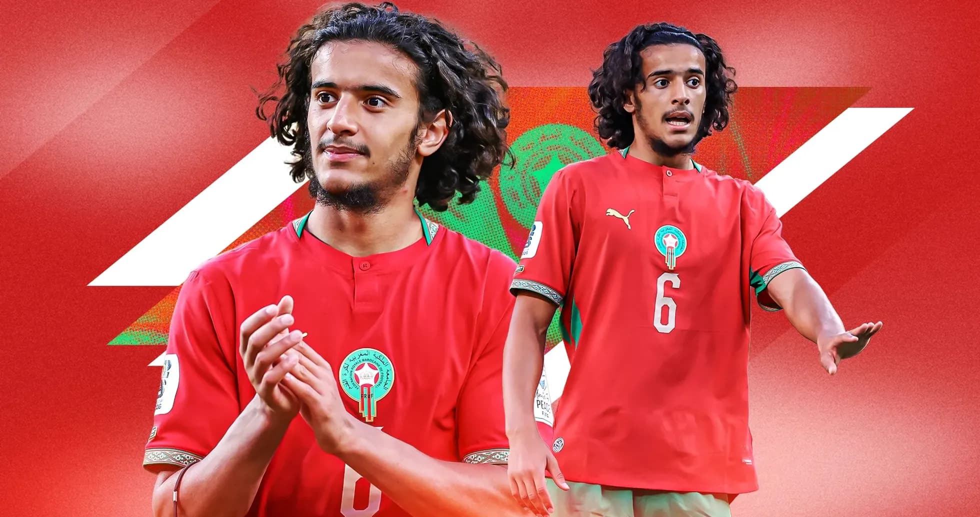 Joueur marocain en maillot rouge avec numéro 6 Joueur marocain en maillot rouge avec numéro 6