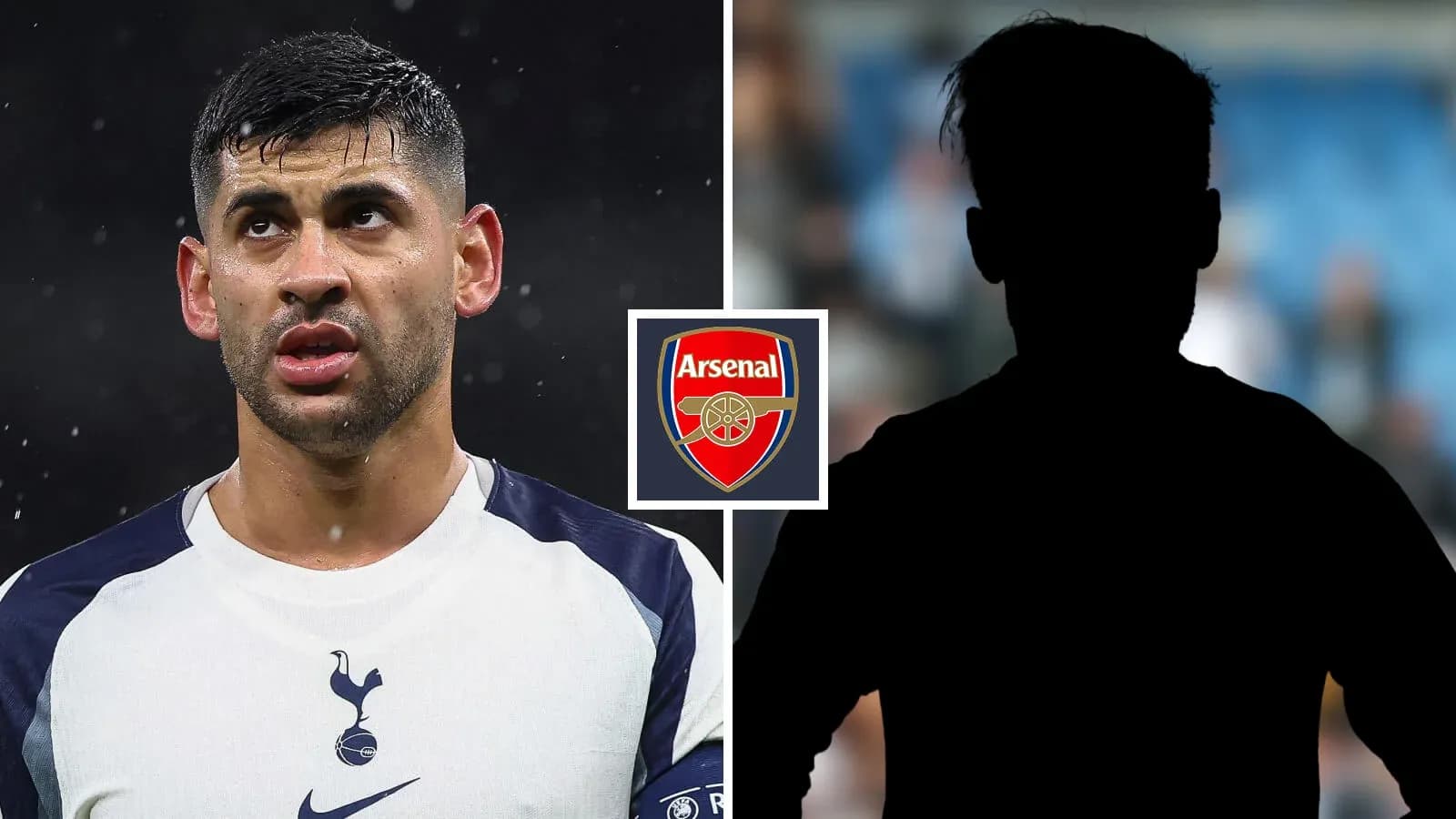 Joueur de Tottenham avec logo d'Arsenal en arrière-plan Joueur de Tottenham avec logo d'Arsenal en arrière-plan