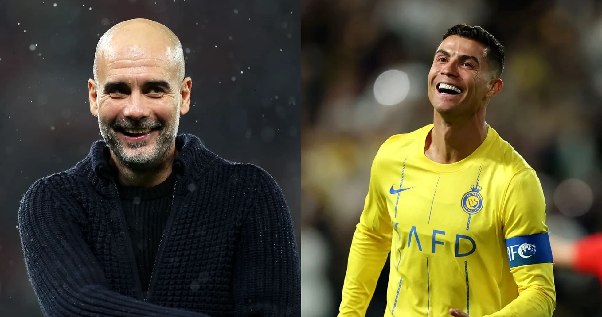 Pep Guardiola souriant et Cristiano Ronaldo en célébration Pep Guardiola souriant et Cristiano Ronaldo en célébration