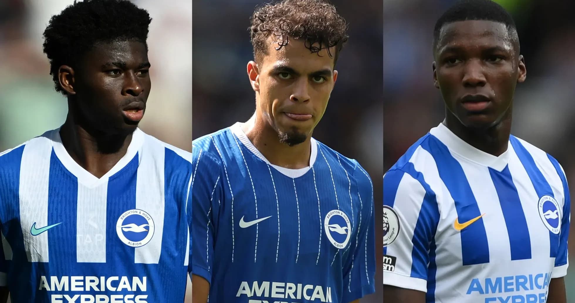 Trois joueurs de Brighton & Hove Albion en maillot Trois joueurs de Brighton & Hove Albion en maillot