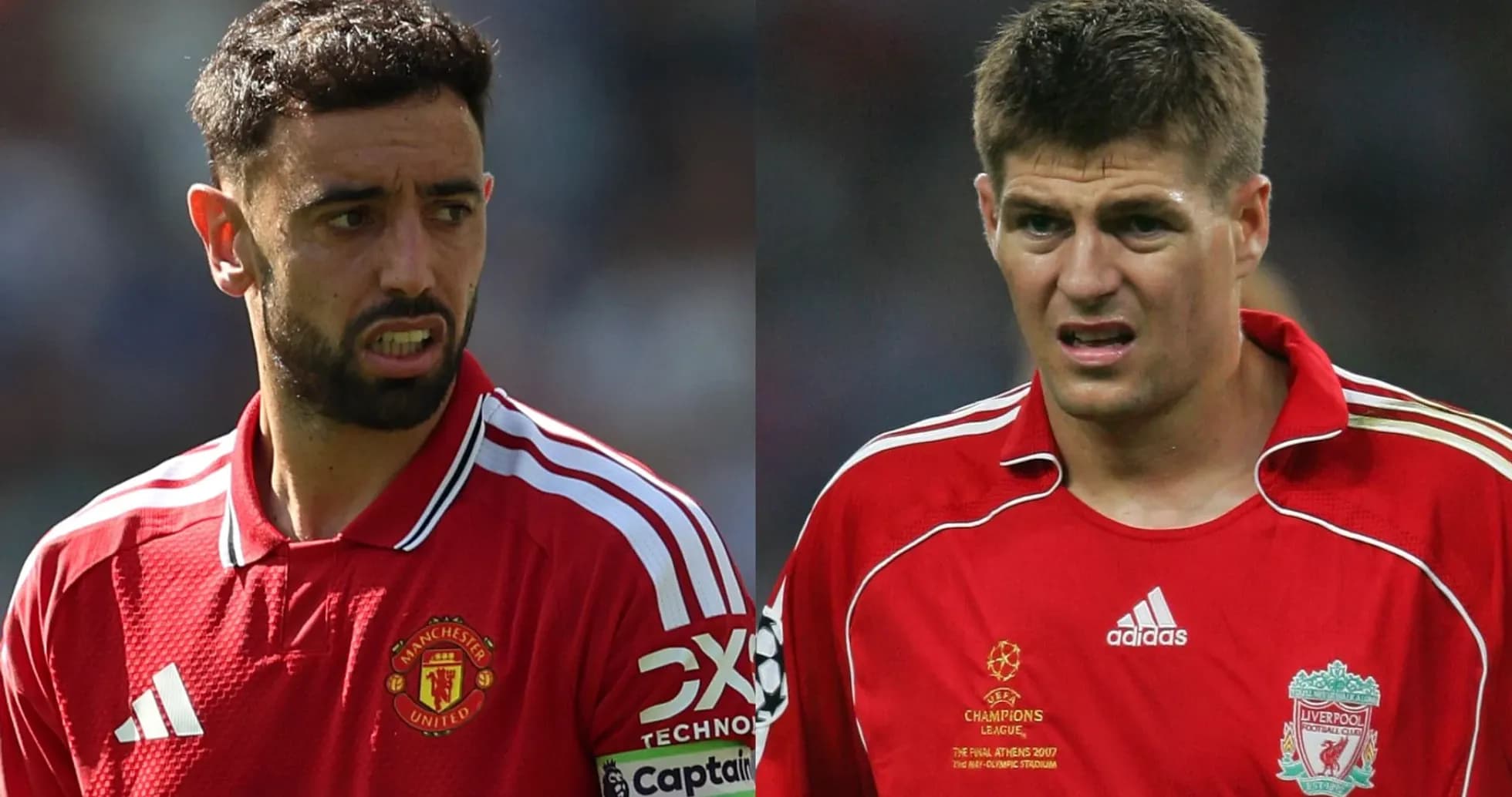 Deux joueurs en maillots rouges de Manchester United et Liverpool Deux joueurs en maillots rouges de Manchester United et Liverpool
