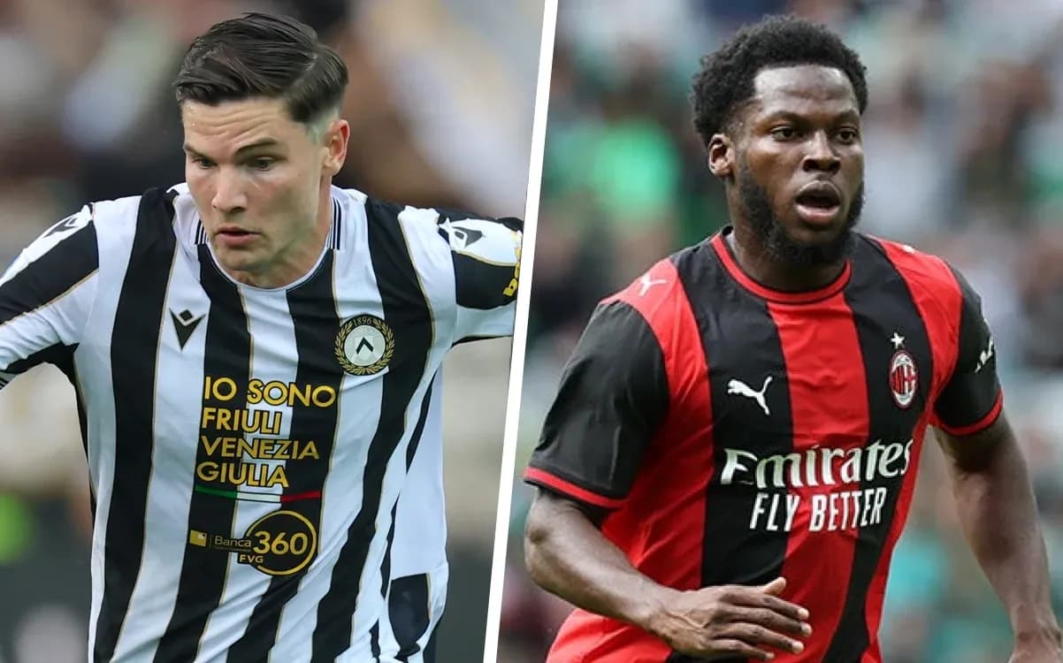 Joueurs d'Udinese et AC Milan en action Joueurs d'Udinese et AC Milan en action