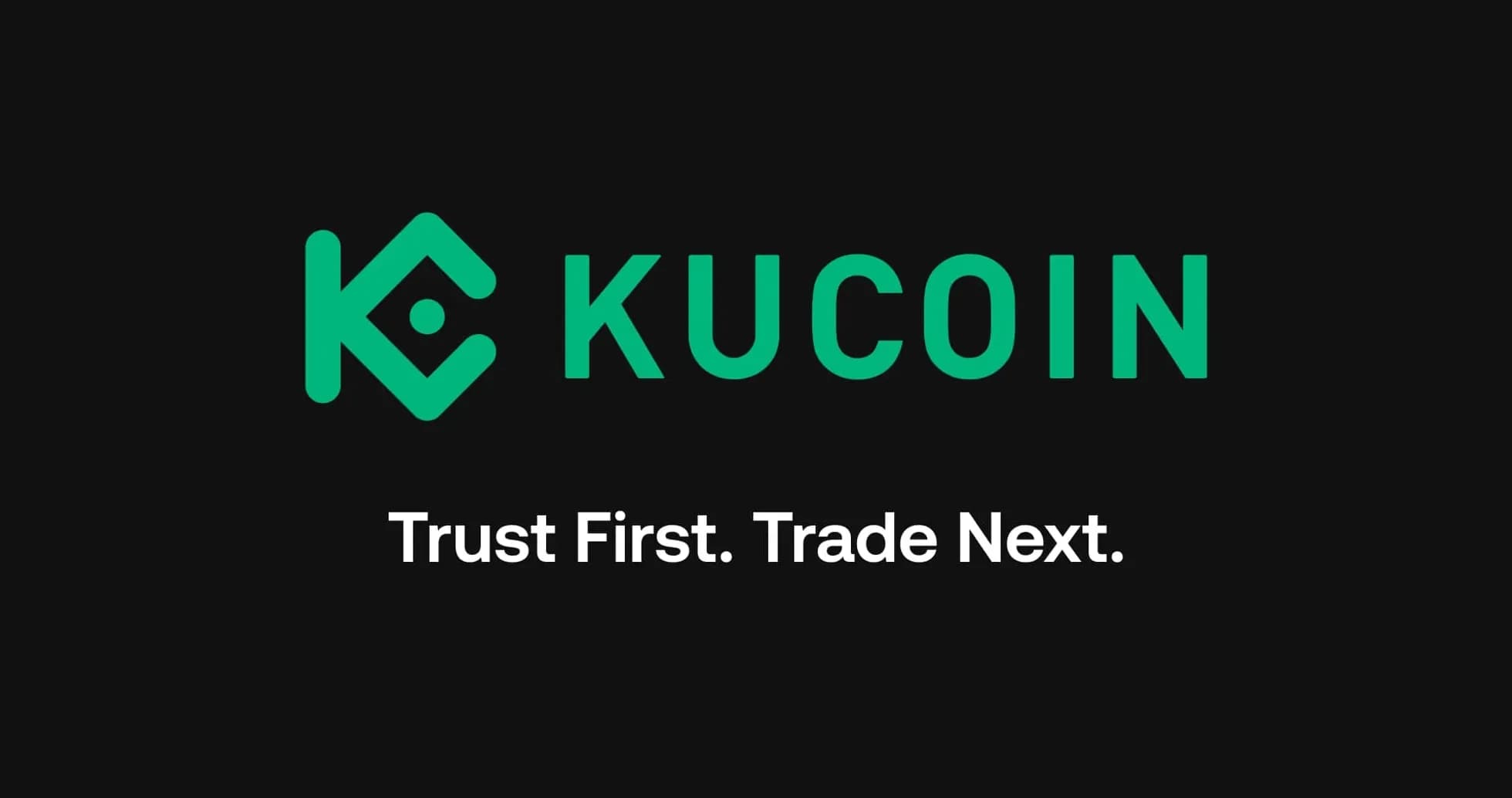 Logo de KuCoin avec slogan sur fond noir Logo de KuCoin avec slogan sur fond noir