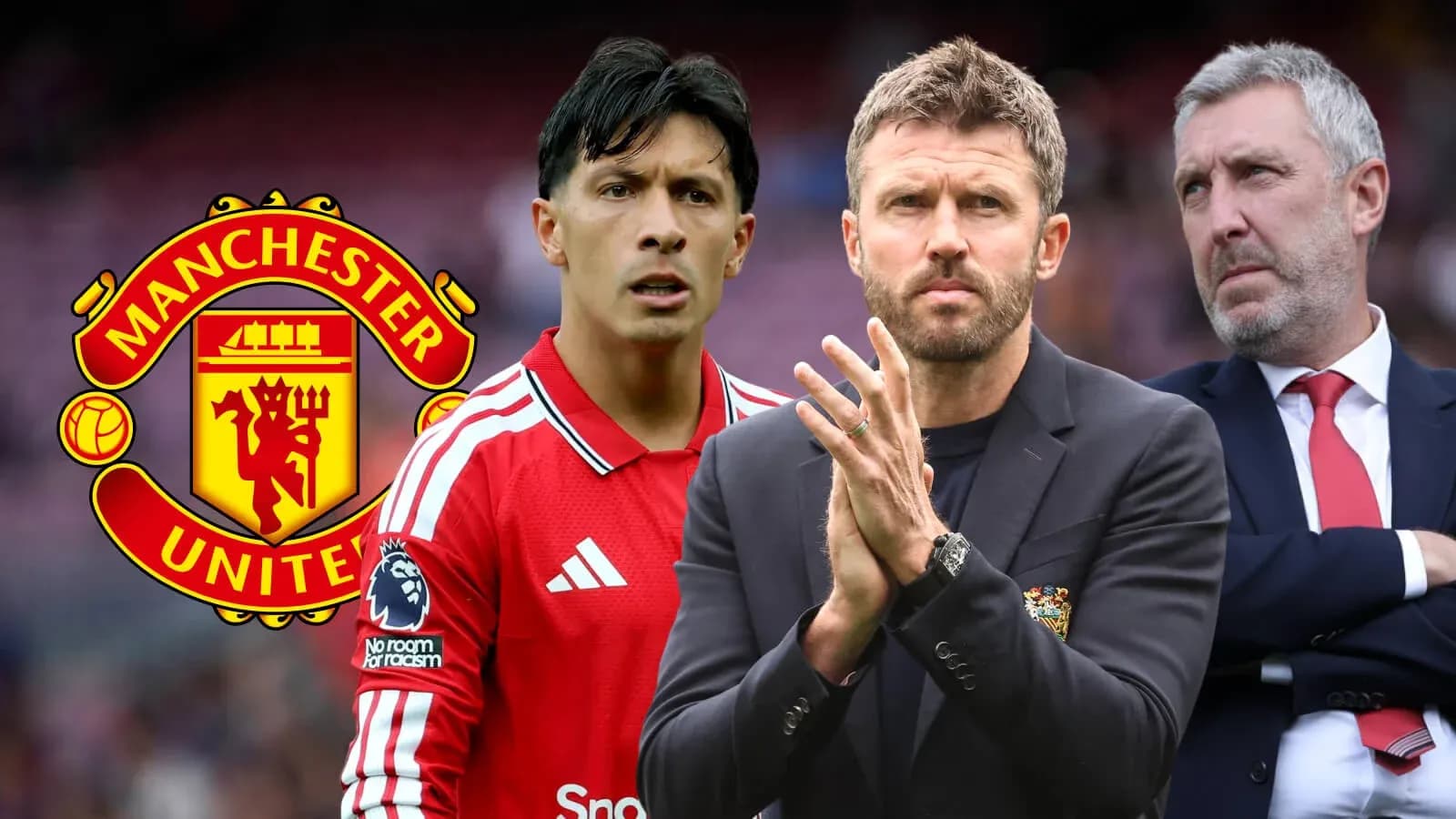 Trois personnes liées à Manchester United en arrière-plan Trois personnes liées à Manchester United en arrière-plan