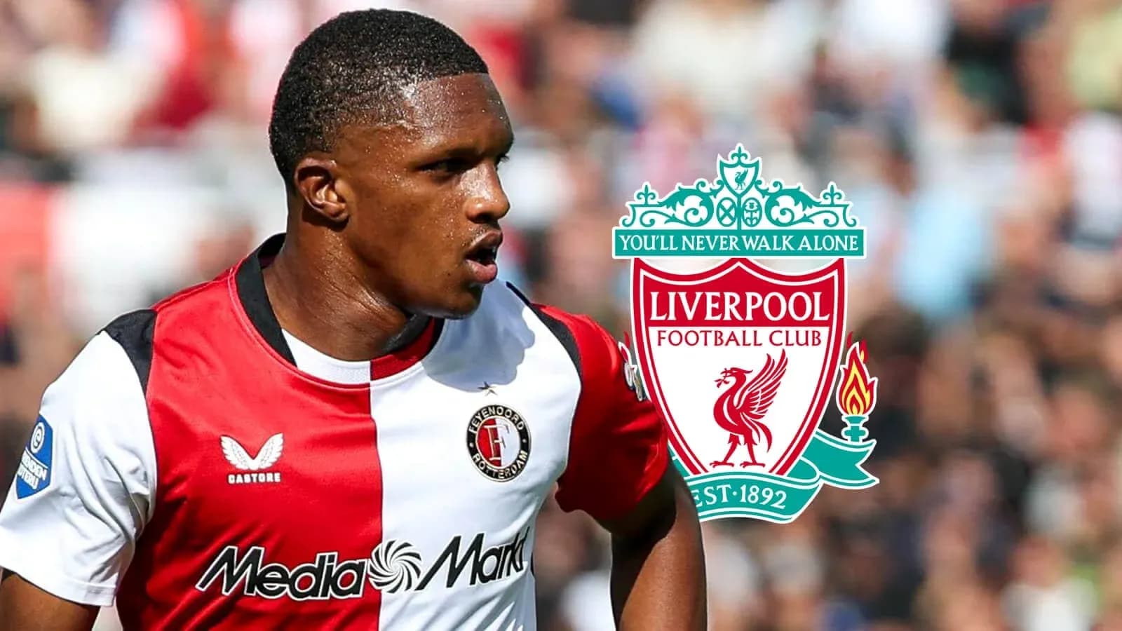 Joueur de Feyenoord en action avec logo de Liverpool Joueur de Feyenoord en action avec logo de Liverpool