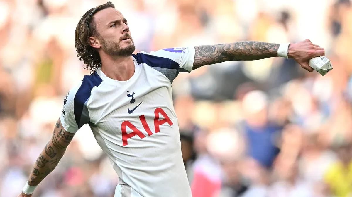 Joueur de Tottenham célébrant un but lors d'un match Joueur de Tottenham célébrant un but lors d'un match