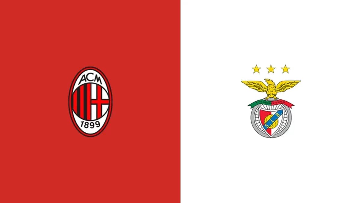 Logos d'AC Milan et de Benfica sur fond coloré Logos d'AC Milan et de Benfica sur fond coloré