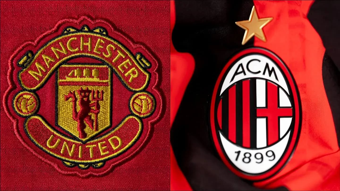 Logos de Manchester United et AC Milan sur tissu Logos de Manchester United et AC Milan sur tissu