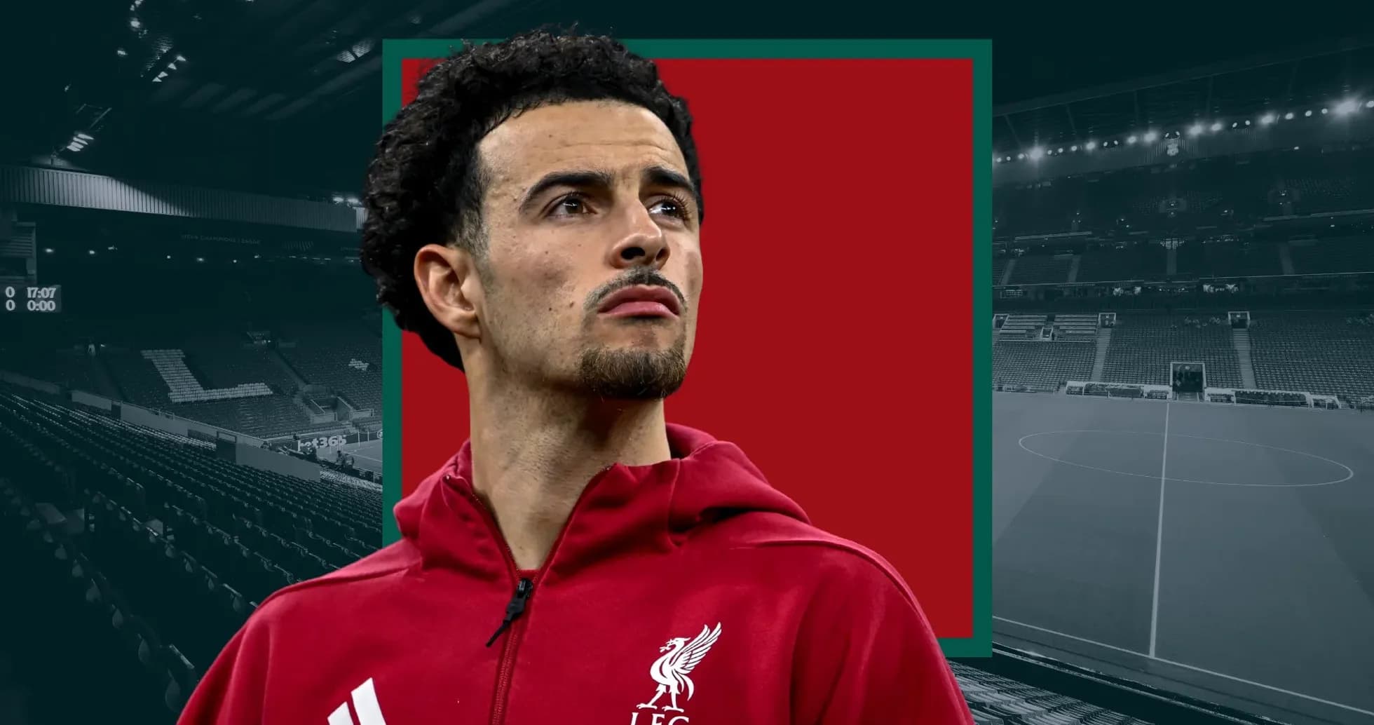 Joueur de Liverpool avec un hoodie sur fond de stade Joueur de Liverpool avec un hoodie sur fond de stade