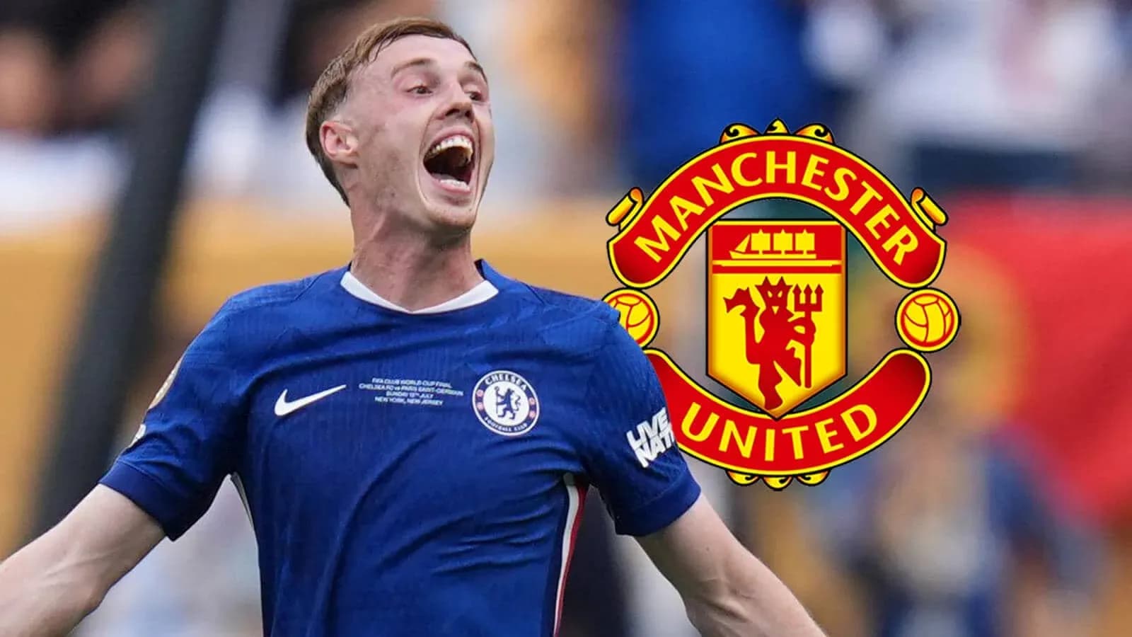 Joueur de Chelsea célébrant avec logo de Manchester United Joueur de Chelsea célébrant avec logo de Manchester United