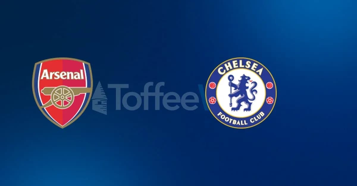 Logos d'Arsenal et de Chelsea sur fond bleu Logos d'Arsenal et de Chelsea sur fond bleu