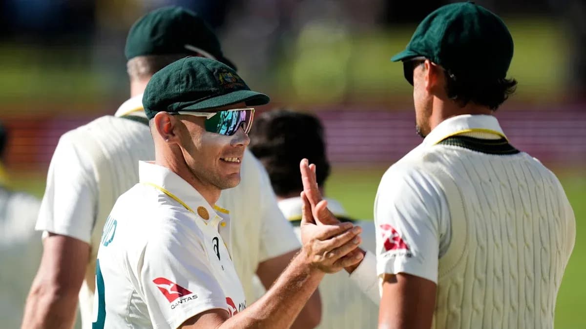Joueur australien se félicitant après un match de cricket Joueur australien se félicitant après un match de cricket
