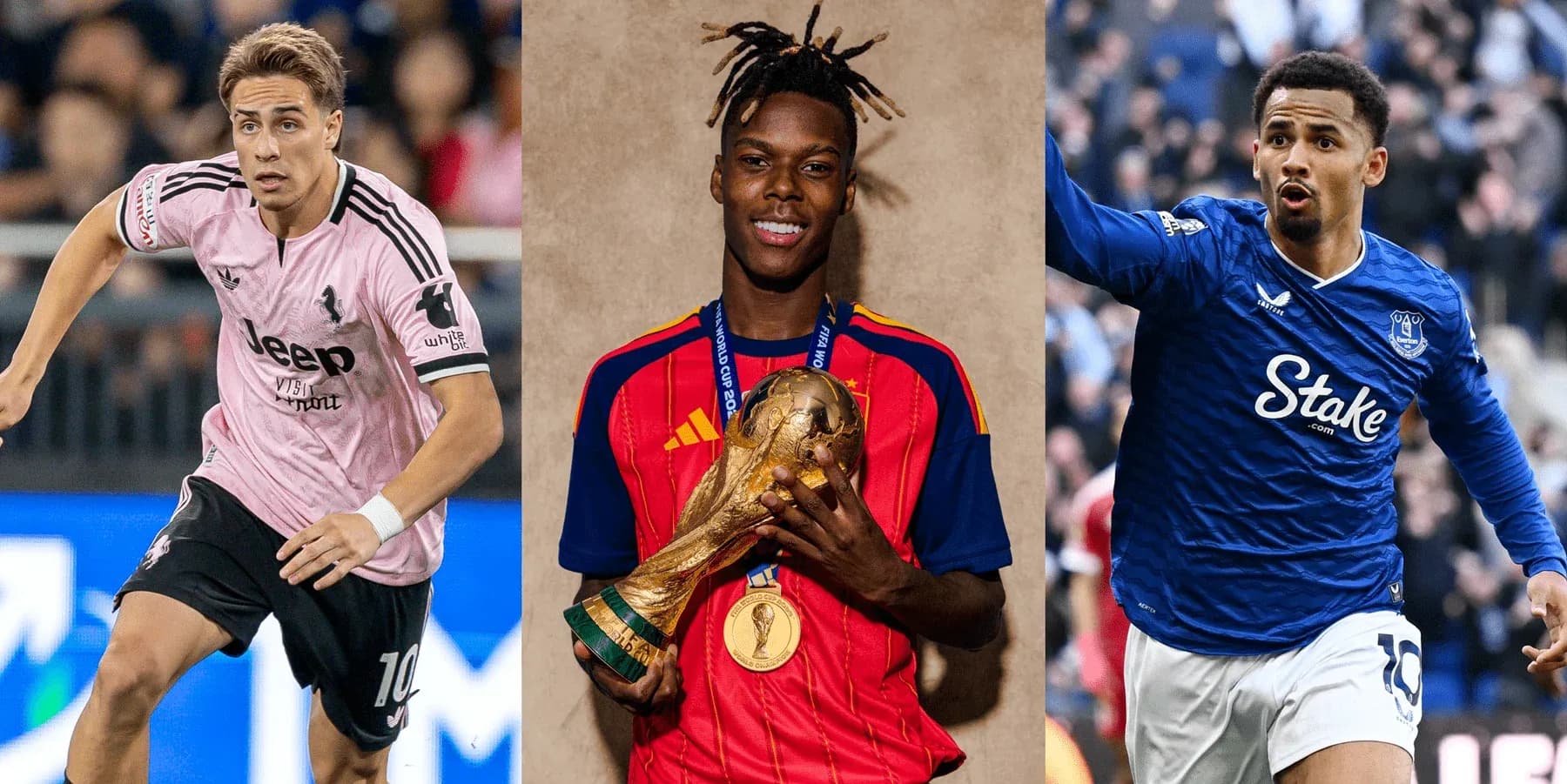 Trois joueurs de football en action et en portrait Trois joueurs de football en action et en portrait